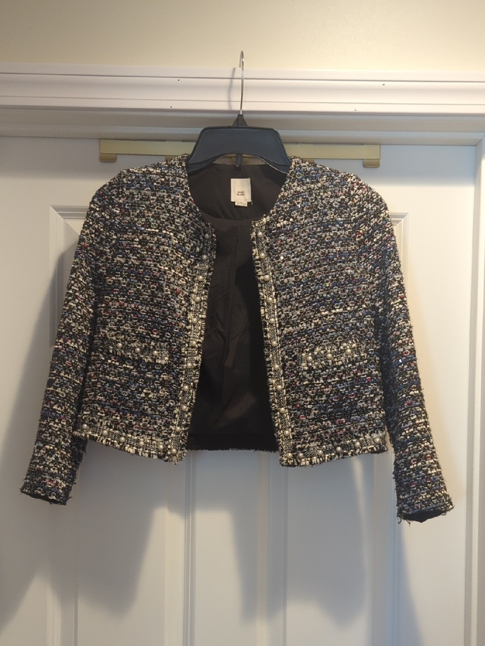 River Island Girls' Black Multi Tweed Cropped Jacket